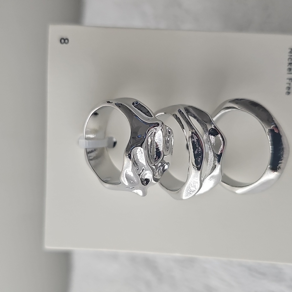 NWT Open Edit Set Of 3 Molten Rhodiun Rings Size 8 Silver - Picture 6 of 12